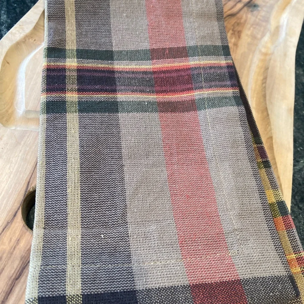 Pottery Barn Woodrow Plaid Cotton Napkins, SET OF 3 Brown Gray Multi Rare Rustic